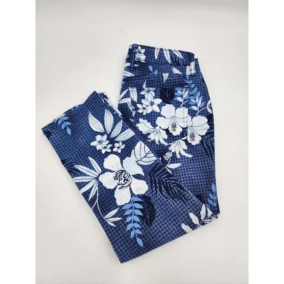 Tommy Bahama Basta Blossoms Crop Pants Denim Island Navy Women Size 28 - Picture 4 of 12
